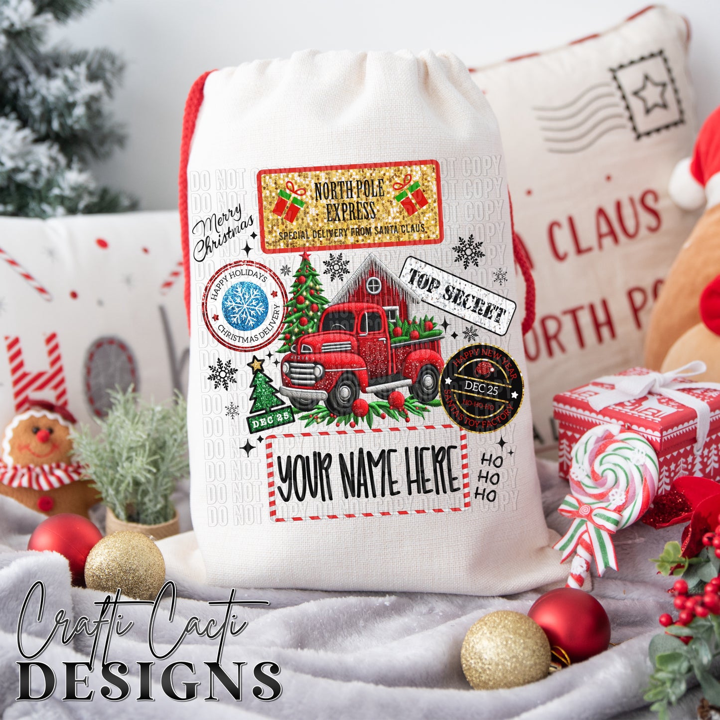 Red Farm Truck Gift Sack - Add Your Own Name - Digital Download