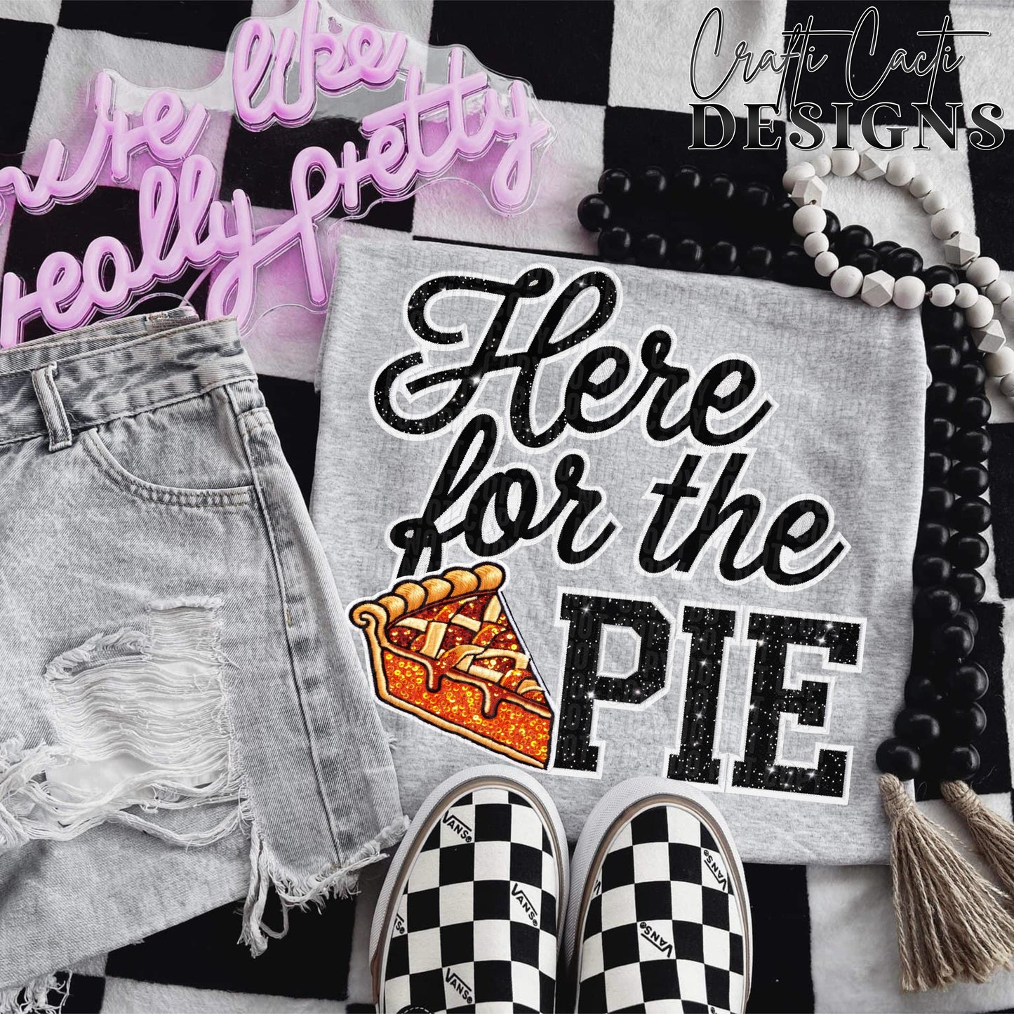 Here For The Pie - Faux Embroidery Digital Download