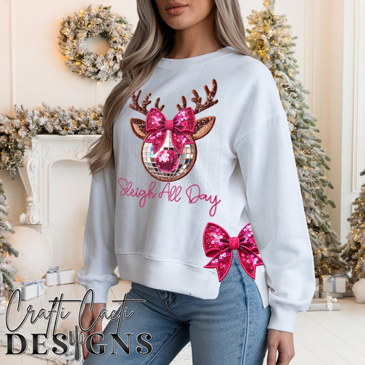 Sleigh All Day Pink - Bow Design Included - Faux Embroidery Digital Download