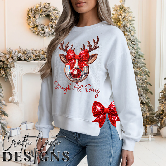 Sleigh All Day Red - Bow Design Included - Faux Embroidery Digital Download