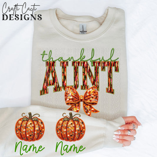 Thankful Aunt - Sleeve Design Included - Faux Embroidery Digital Download