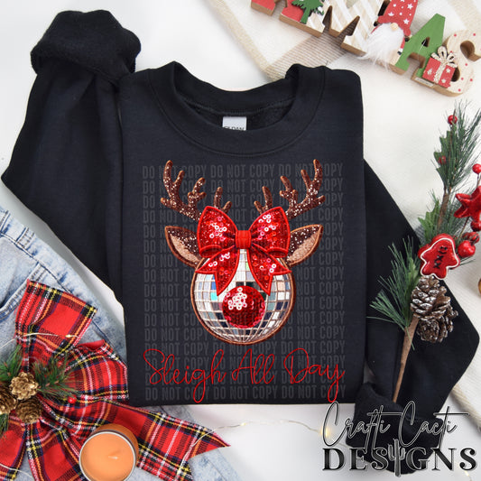 Sleigh All Day Red - Faux Embroidery - Digital Download