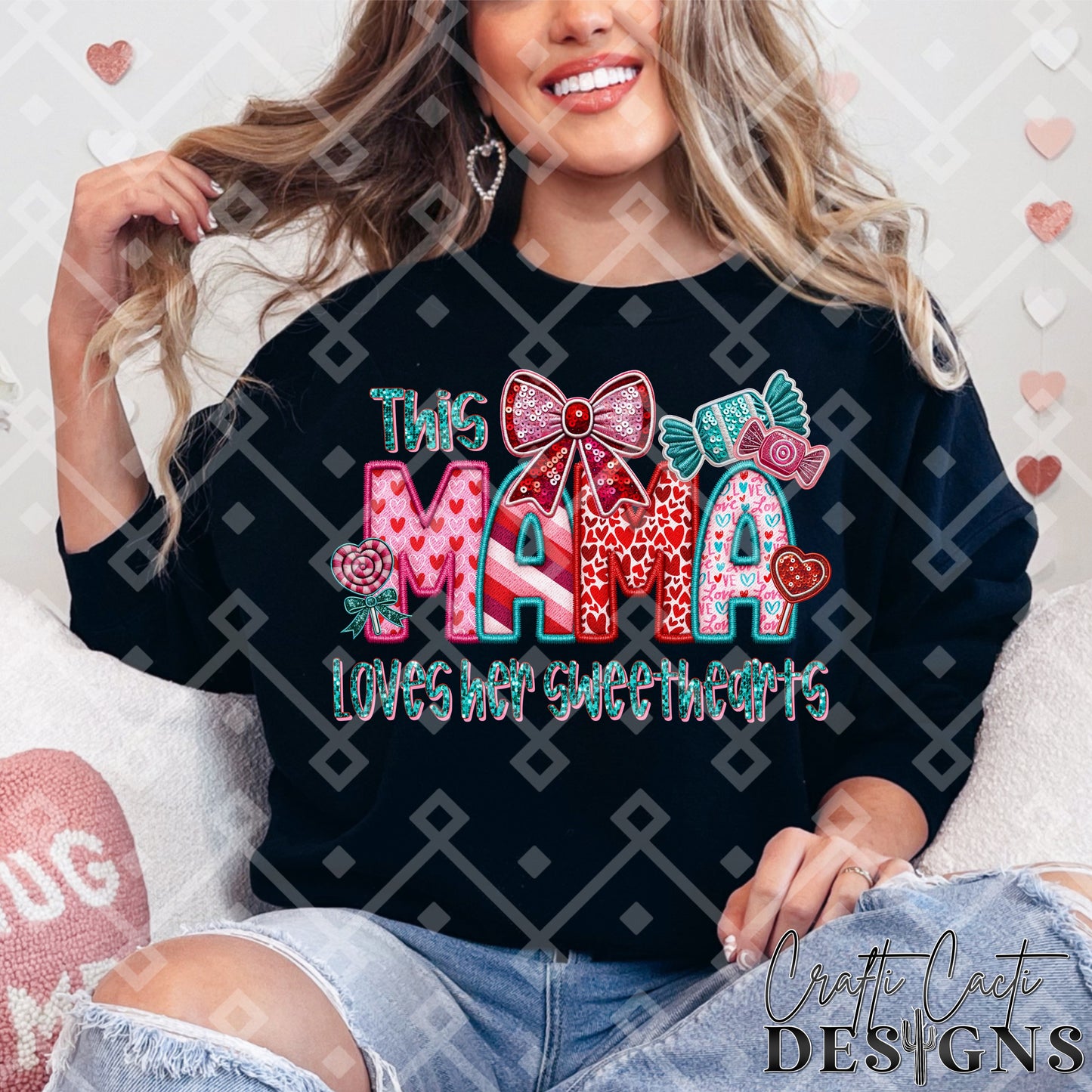 This MAMA Loves Her Sweethearts - 2 Options Available - Faux Embroidery Digital Download