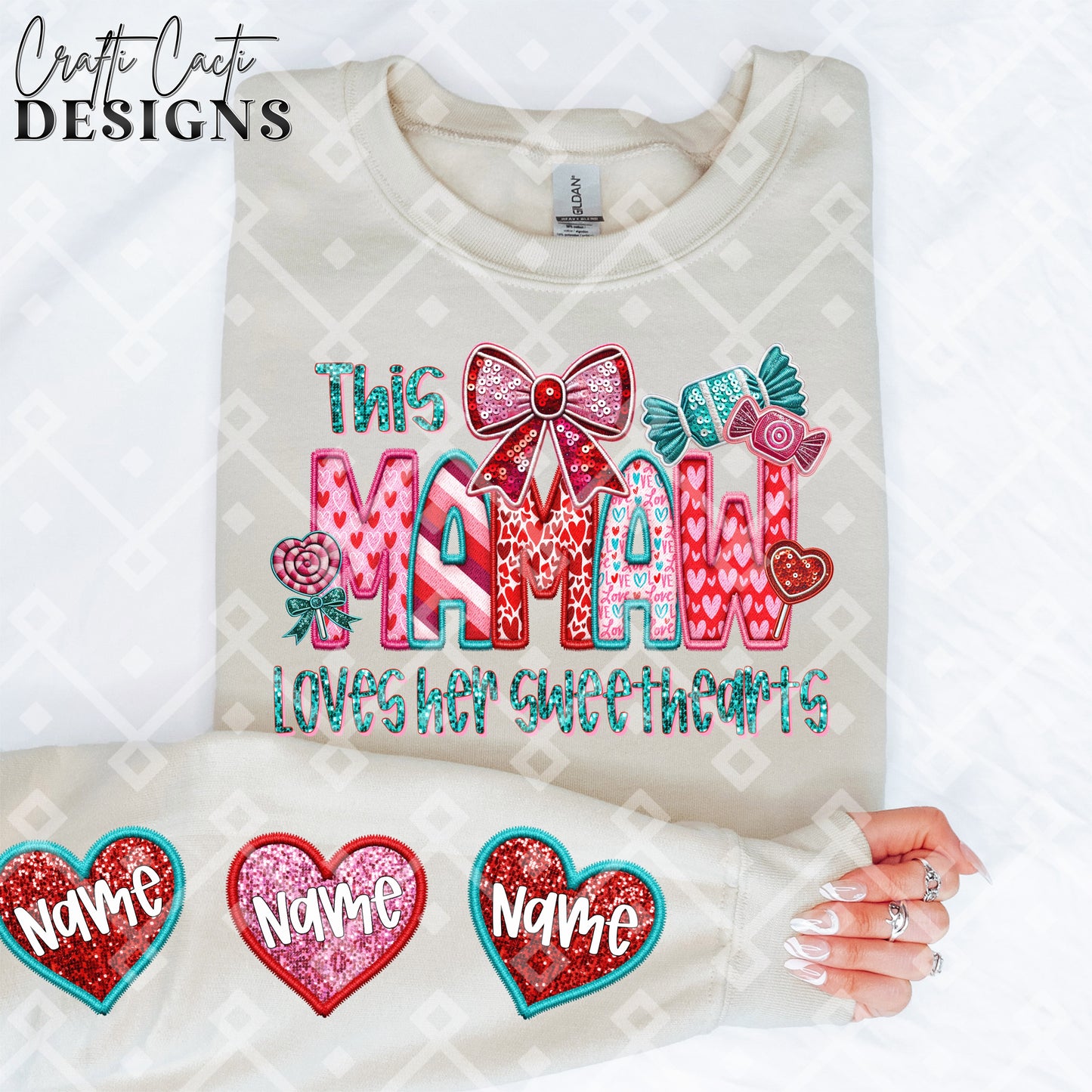 This MAMAW Loves Her Sweethearts - 2 Options Available - Faux Embroidery Digital Download