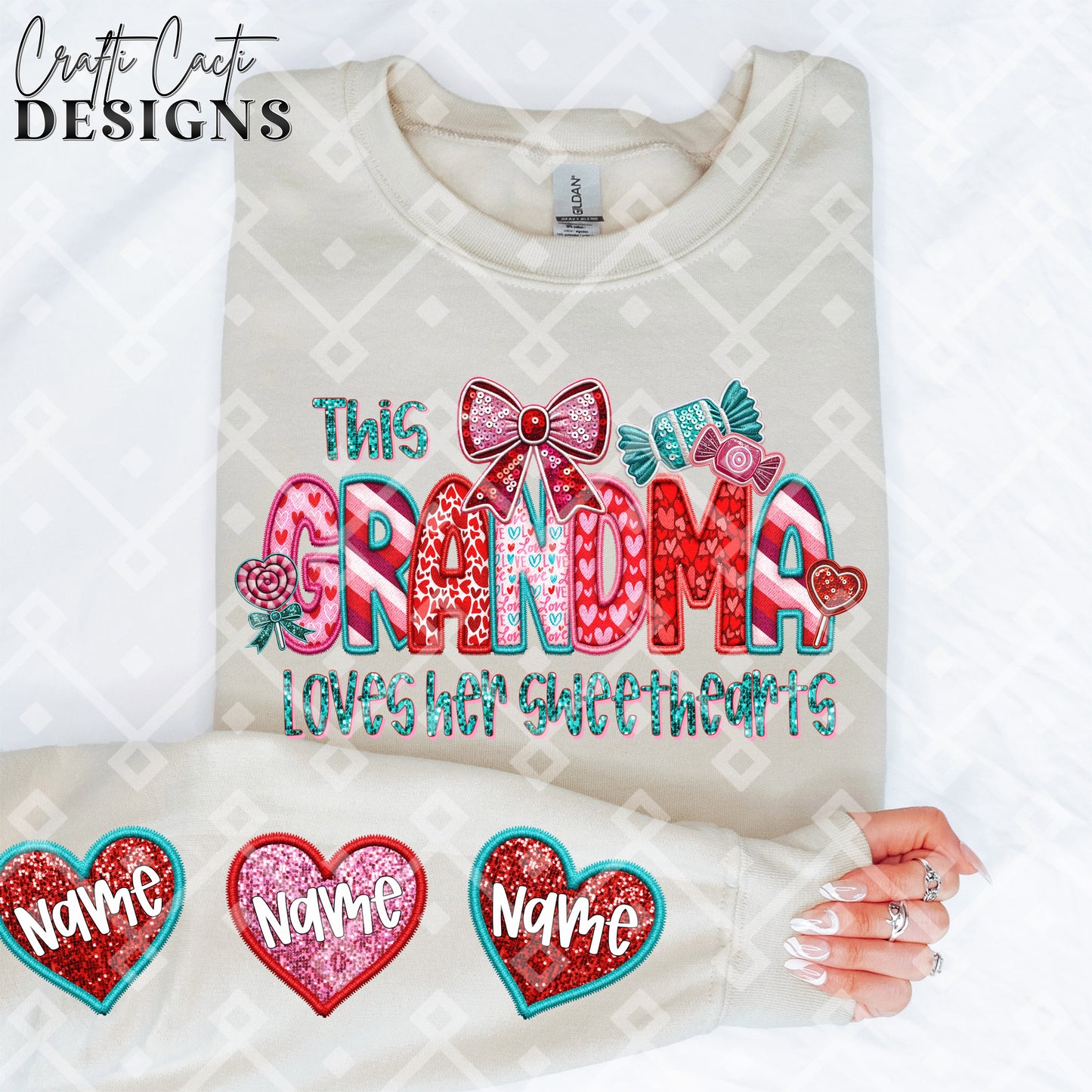 This GRANDMA Loves Her Sweethearts - 2 Options Available - Faux Embroidery Digital Download