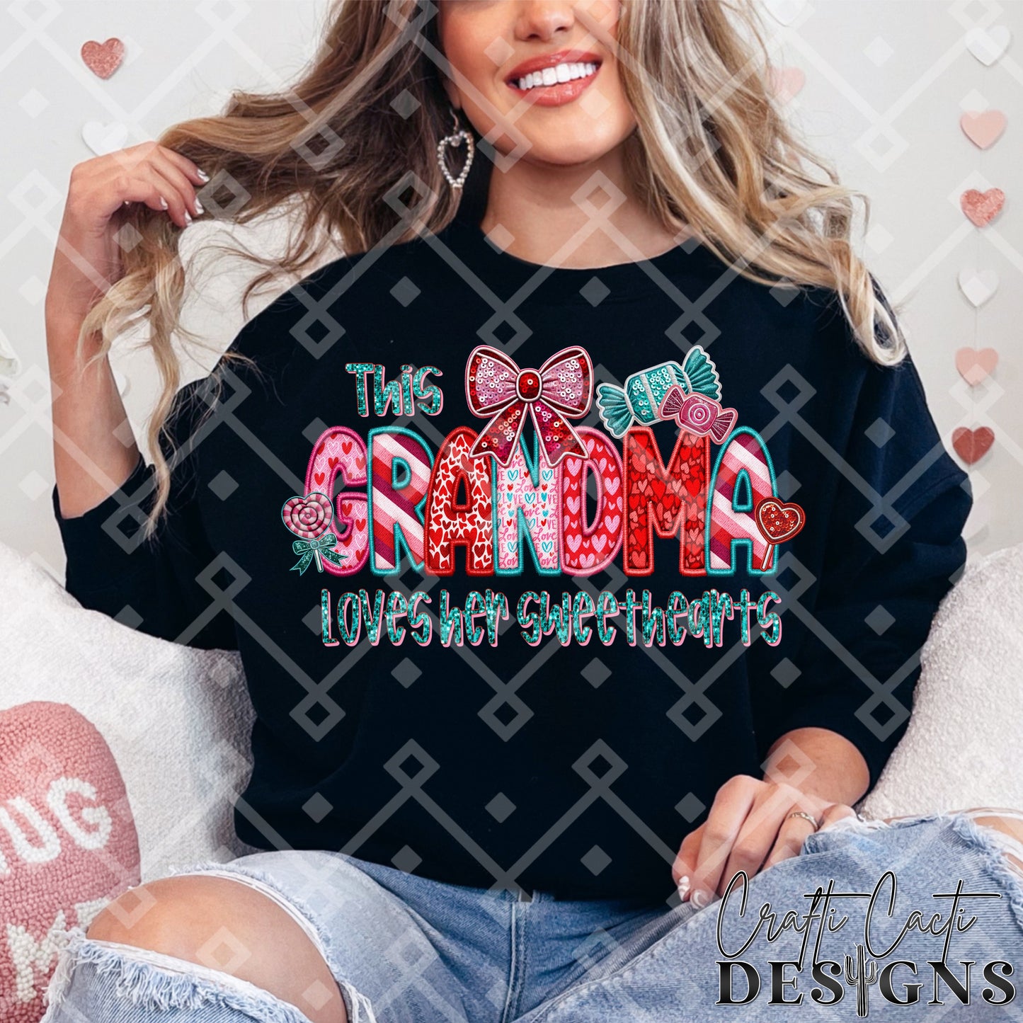 This GRANDMA Loves Her Sweethearts - 2 Options Available - Faux Embroidery Digital Download