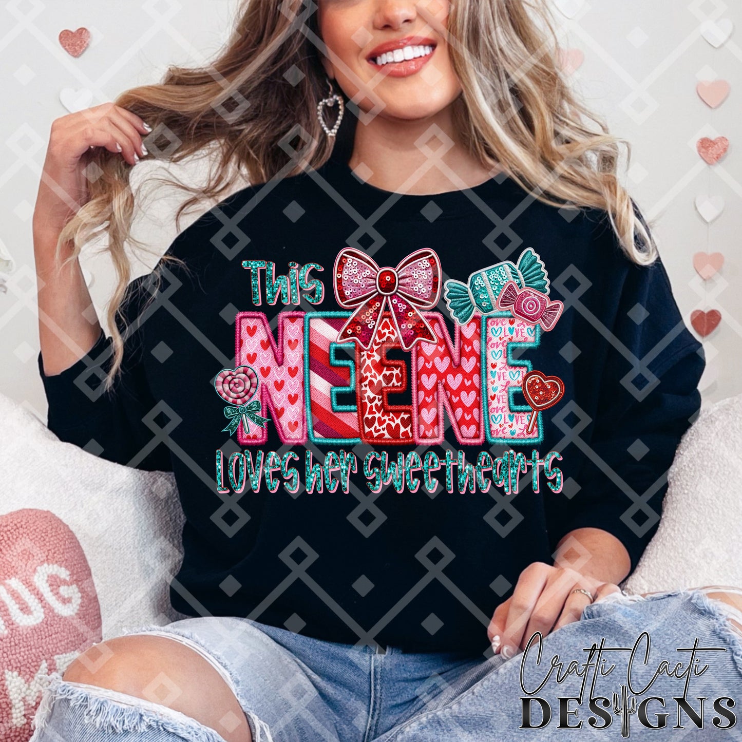 This NEENE Loves Her Sweethearts - 2 Options Available - Faux Embroidery Digital Download