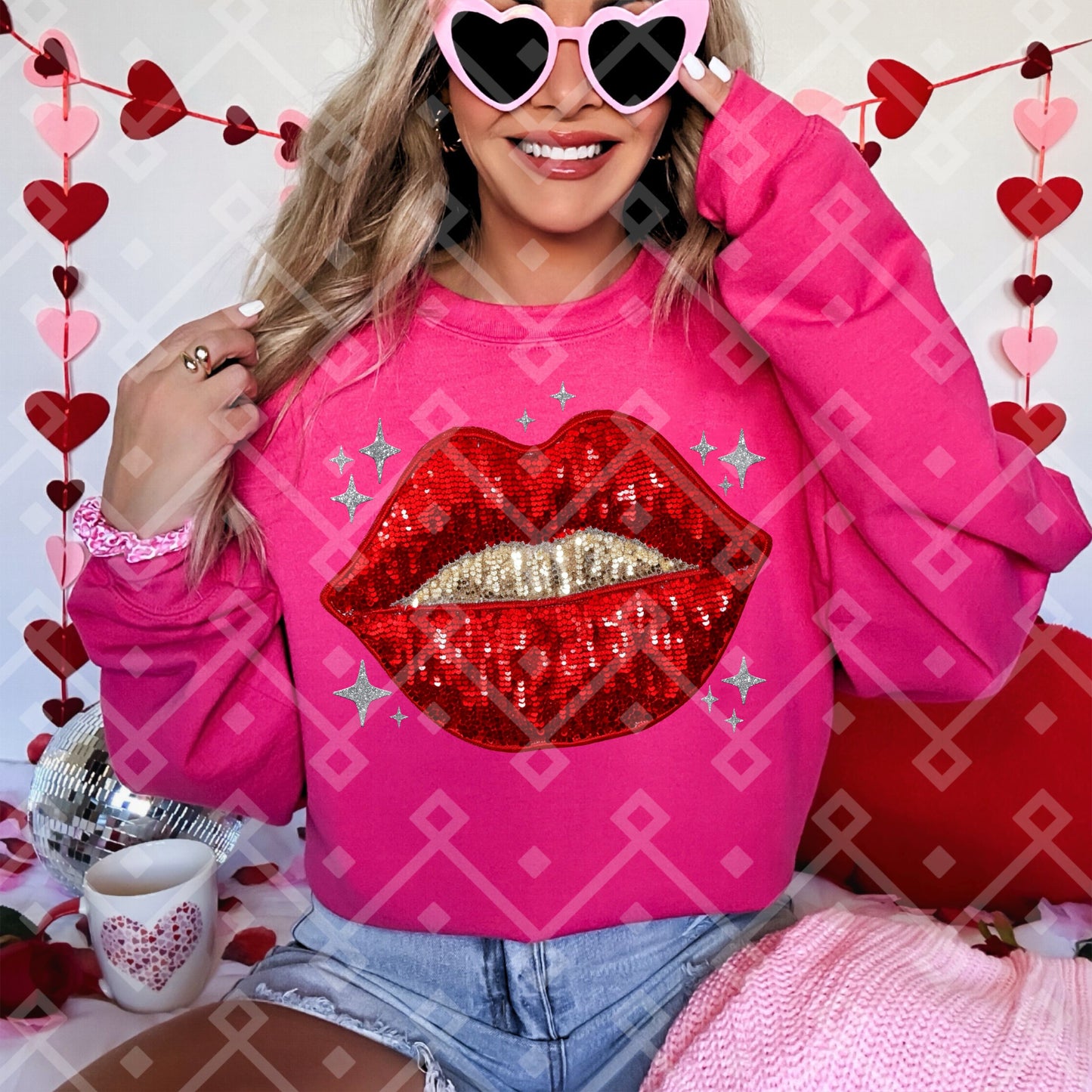 Faux Sequin Red Lips Digital Download