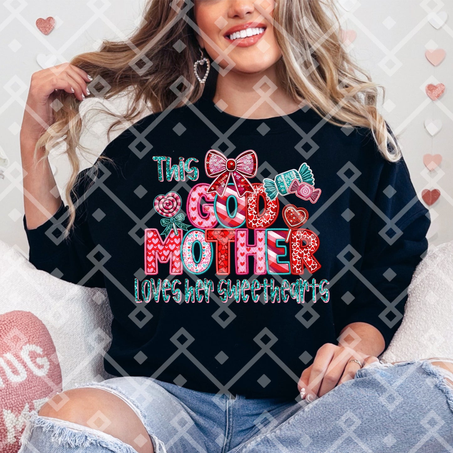 This GODMOTHER Loves Her Sweethearts - 2 Options Available - Faux Embroidery Digital Download