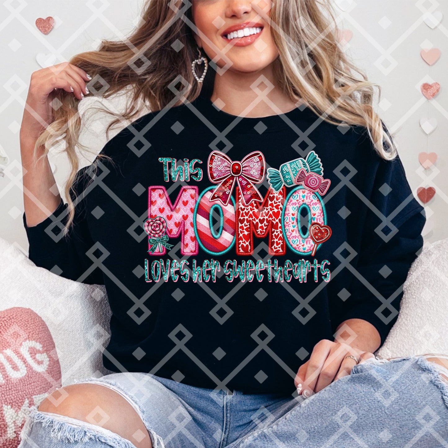 This MOMO Loves Her Sweethearts - 2 Options Available - Faux Embroidery Digital Download