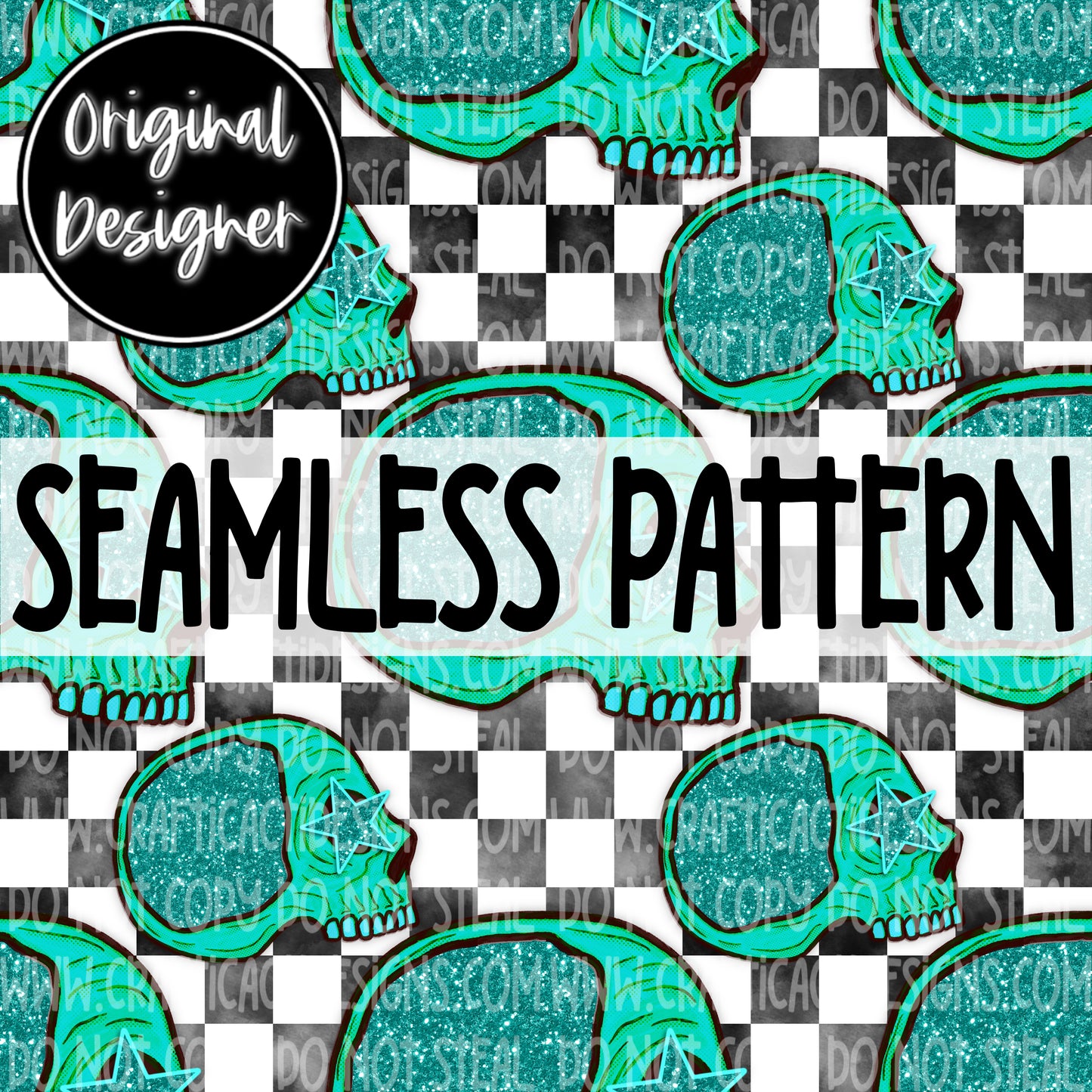 Turquoise Skellie Seamless Digital Download