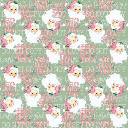 Pink Santa - Light Green Seamless Digital Download