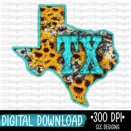 TX Sunflowers/Turquoise Digital Download