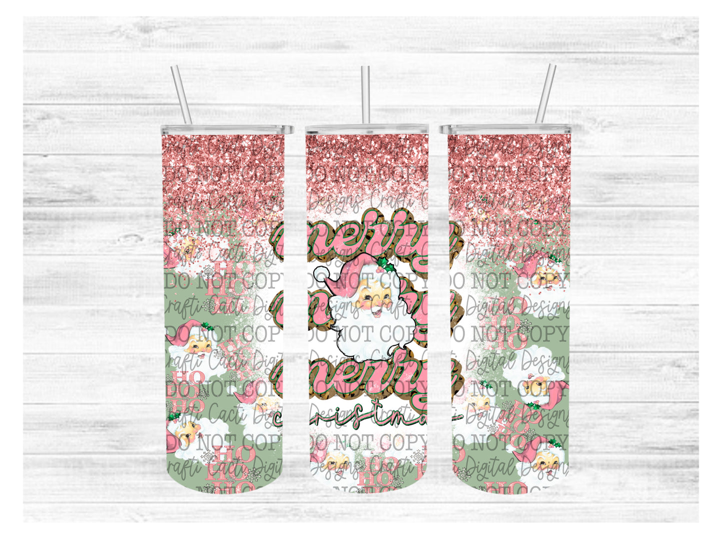 Merry Christmas Pink Santa Tumbler Wrap Digital Download