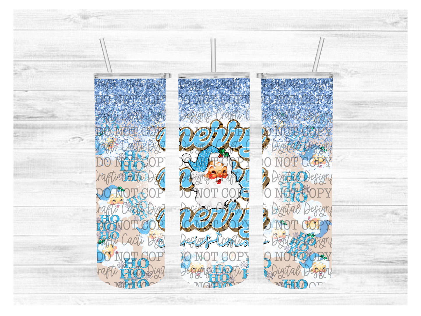 Merry Christmas Blue Santa Tumbler Wrap Digital Download