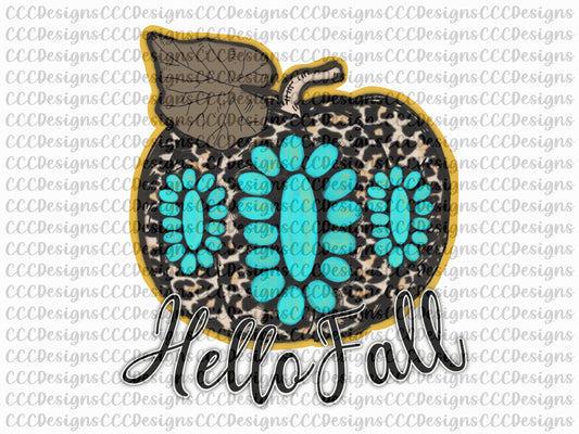 Leopard Turquoise Concho Pumpkin, Hello Fall, Thanksgiving, Sublimation, PNG, Design