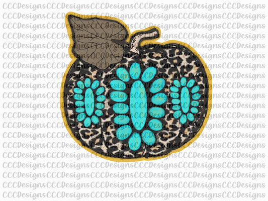 Leopard Turquoise Concho Pumpkin, Fall, Thanksgiving, Sublimation, PNG, Design