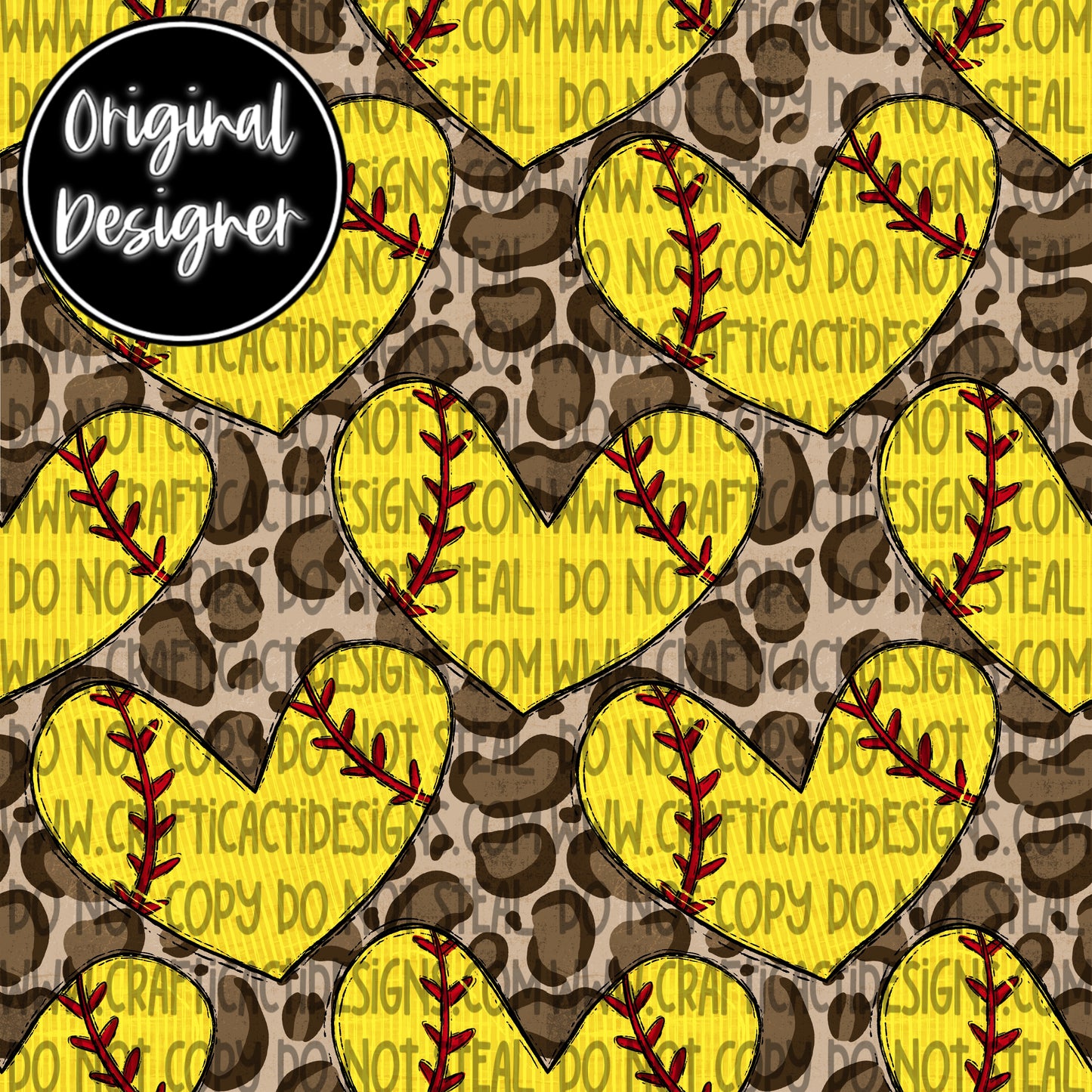 Softball Heart Seamless Digital Download